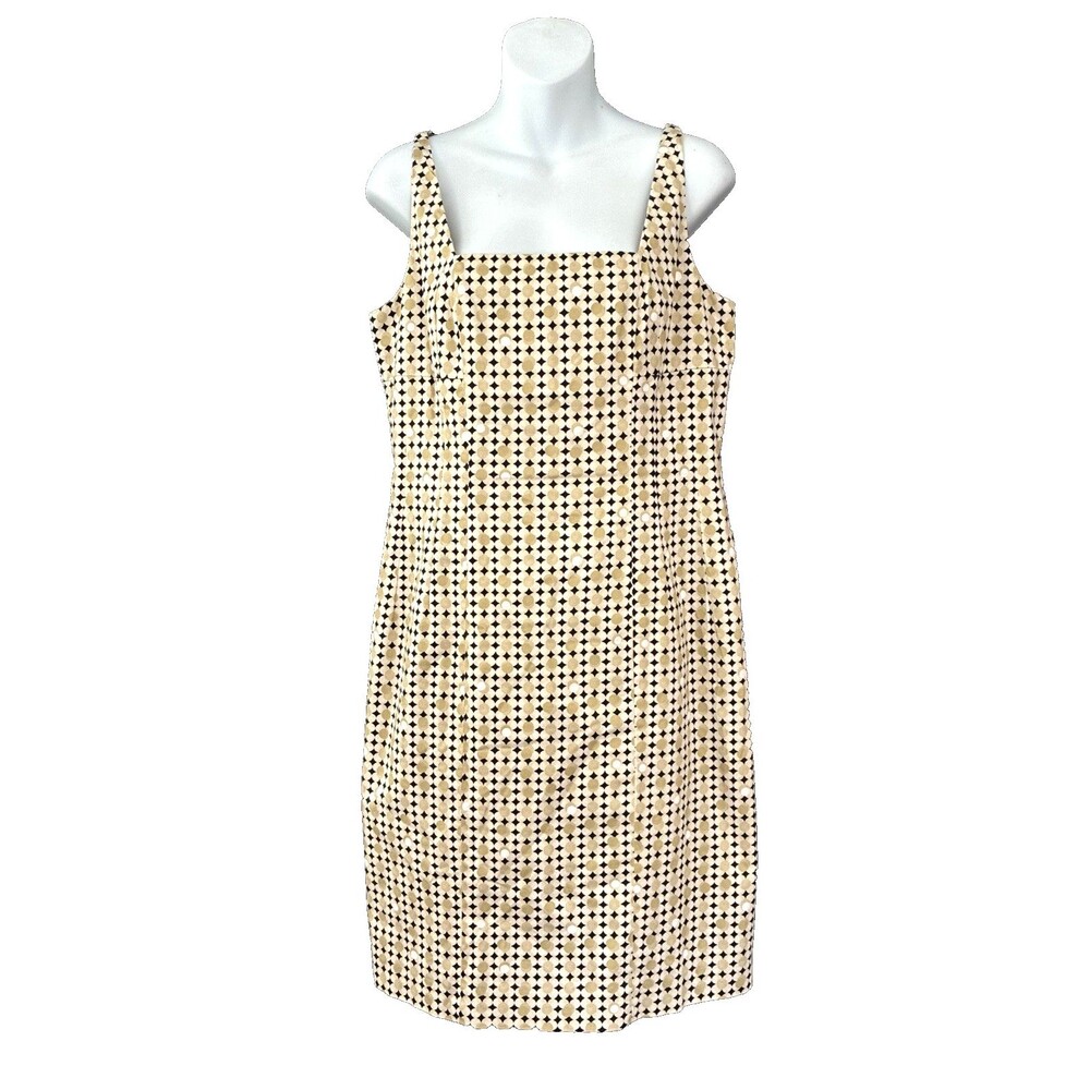 PIAZZA SEMPIONE Sheath Dress US 10 Italy 46 Tan Floral Dot Neutral Minimalist